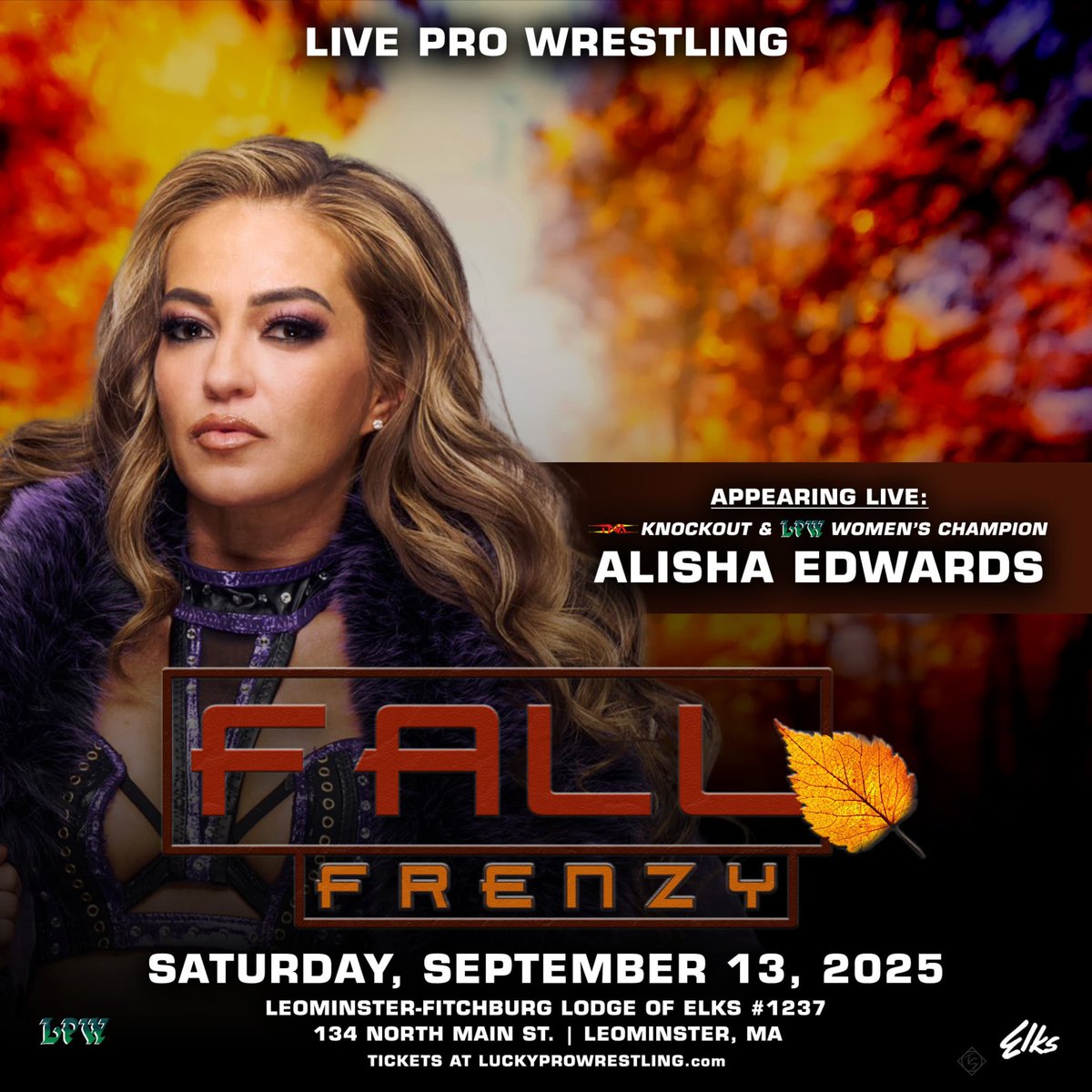 LProWrestling's tweet image. LPW returns on Saturday night Sept 13 for Fall Frenzy at the Leominster Ma elks hall.  Get your tickets at luckyprowrestling.com