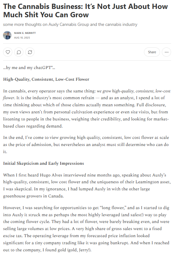 markemerritt's tweet photo. The Cannabis Business: It’s Not Just About How Much Shit You Can Grow

or

some more thoughts on @AuxlyGroup &amp; the cannabis industry

$CBWTF $TLRY $CRON $VFF $LOVFF $GLASF $MSOS

read my post: 

👉https://t.co/1CpsnNvQXo https://t.co/2h551B0Tjb