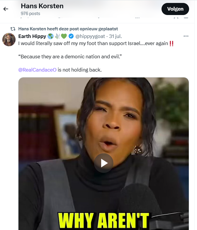 Hans Korsten (Egypte) verspreidt de antisemitische nazi-leugens van Candace Owens (ook een terreurwappie). Candace werd onlangs door Emmanuel Macron aangeklaagd voor grove leugens en laster. 

Wees geen smeerlap zoals Hans Korsten. 
bbc.com/news/articles/…