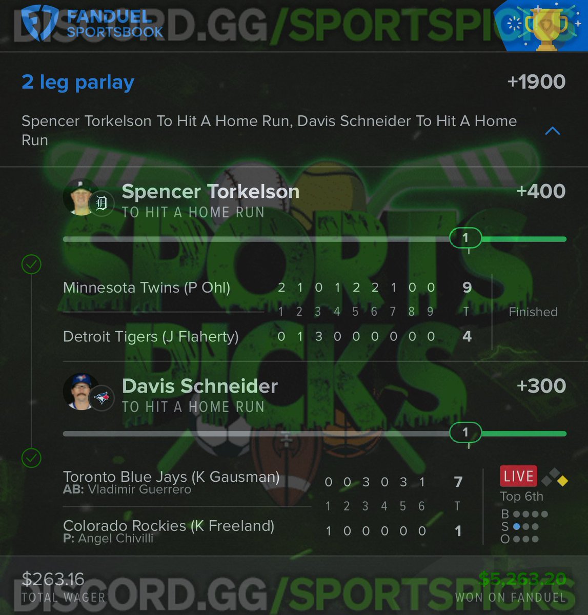 Just some wins in the discord this past week. discord.gg/SportsPicks

#GamblingX • #gamblingtwitter • #PrizePicks • #WNBA #DraftKings • #fanduel • #mlb • #nhl • #nba • #nfl • #ufc • #leaks • #Parlay •  #SportsBettingX