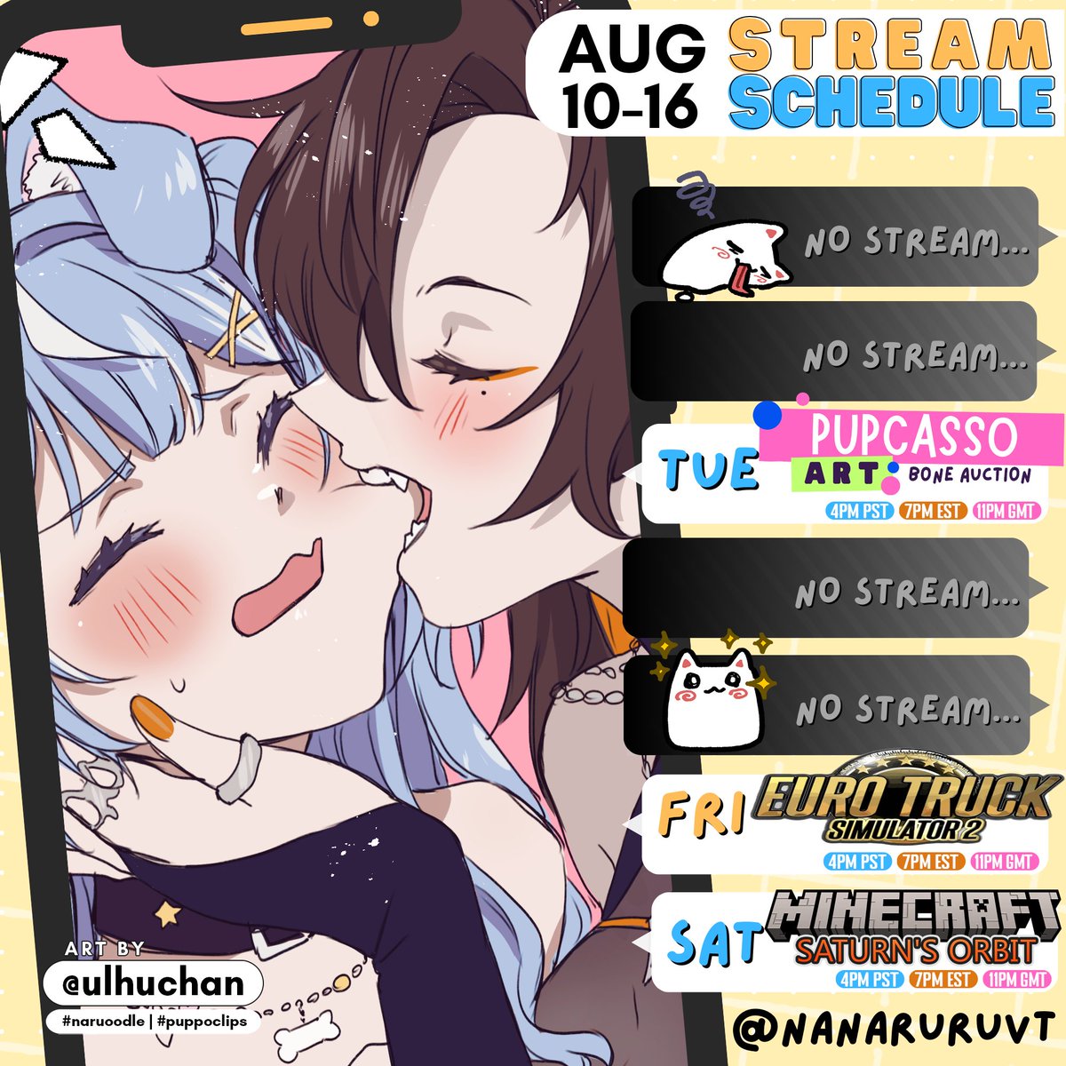 NanaruruVT's tweet image. ⋆⁺₊🐶📡WEEKLY SCHEDULE【08/10→ 08/16】

Going back to spACE after picking up the truckin&apos; life
------------------------------------------
🎥#puppoclips
✏️#naruoodle
🔞#puppo34
🐶🐶#nanaruruvt