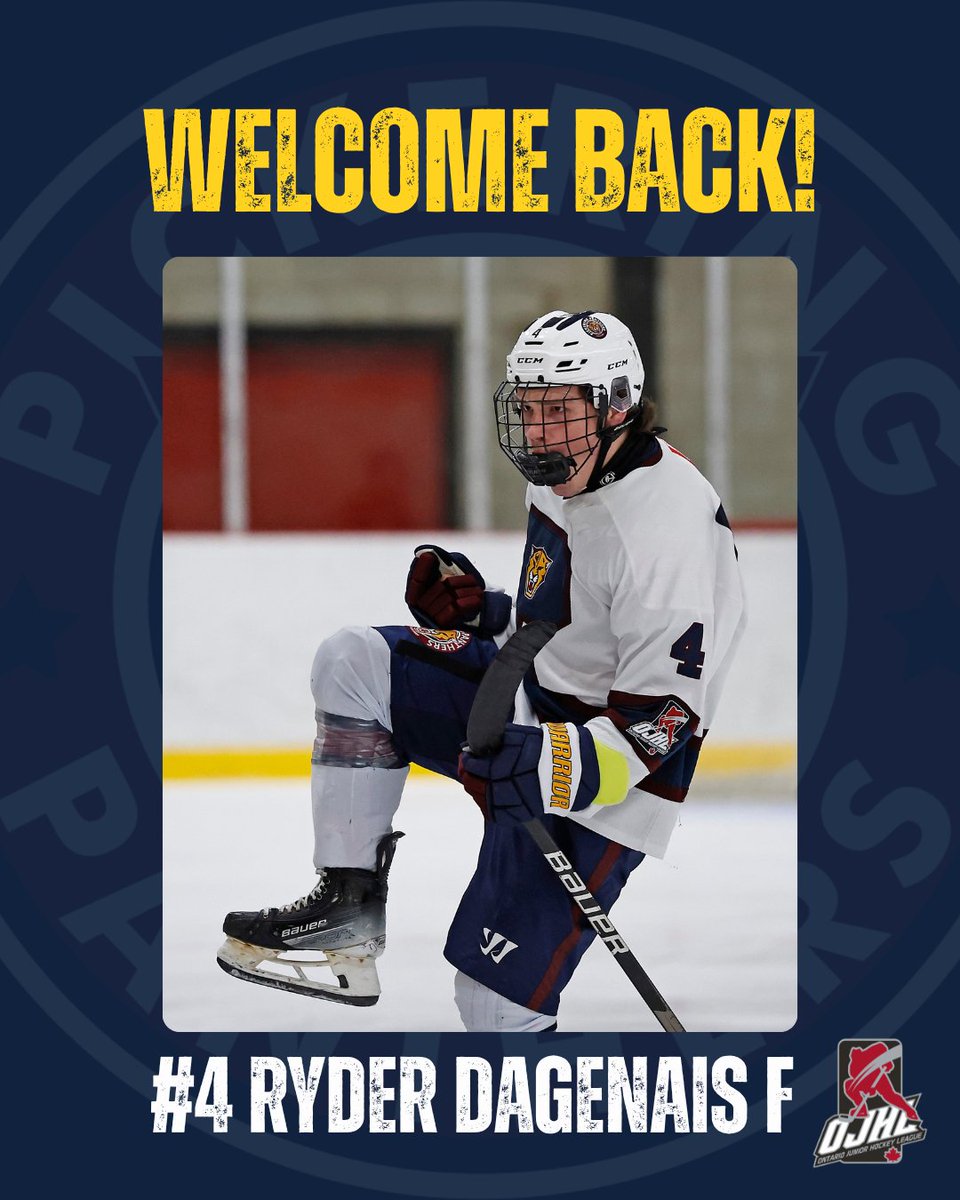 PanthersOJHL's tweet photo. Welcome back, Ryder Dagenais!
Acquired at the deadline from Haliburton, #4 scored 2 playoff goals vs Trenton to help make it a competitive series. Ready for 2025–26! 💪
#PanthersHockey #OJHL #PickeringPanthers https://t.co/C1x0nX6Hx5
