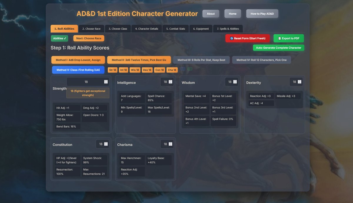 OD_RPG's tweet photo. Nearing release of AD&amp;D 1st edition character generator that follows all the obvious AND subtle rules for races and classes - mad amount of fine details. Here's a taste of the character sheets PDF. I also includes gaming (anti cheat) mechanisms 🙃#ADnD #ADnD1e #DnD https://t.co/KgPXR6njAf