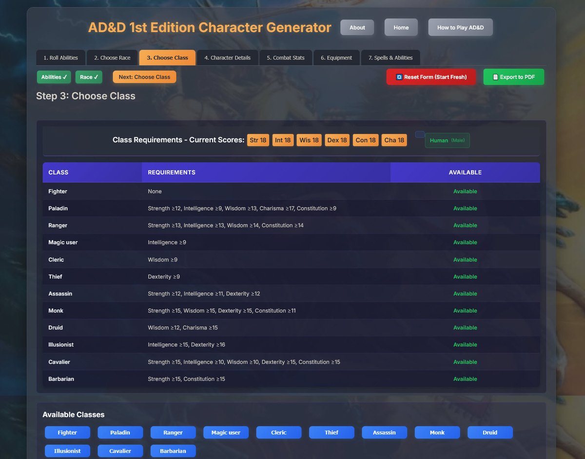OD_RPG's tweet photo. Nearing release of AD&amp;D 1st edition character generator that follows all the obvious AND subtle rules for races and classes - mad amount of fine details. Here's a taste of the character sheets PDF. I also includes gaming (anti cheat) mechanisms 🙃#ADnD #ADnD1e #DnD https://t.co/KgPXR6njAf