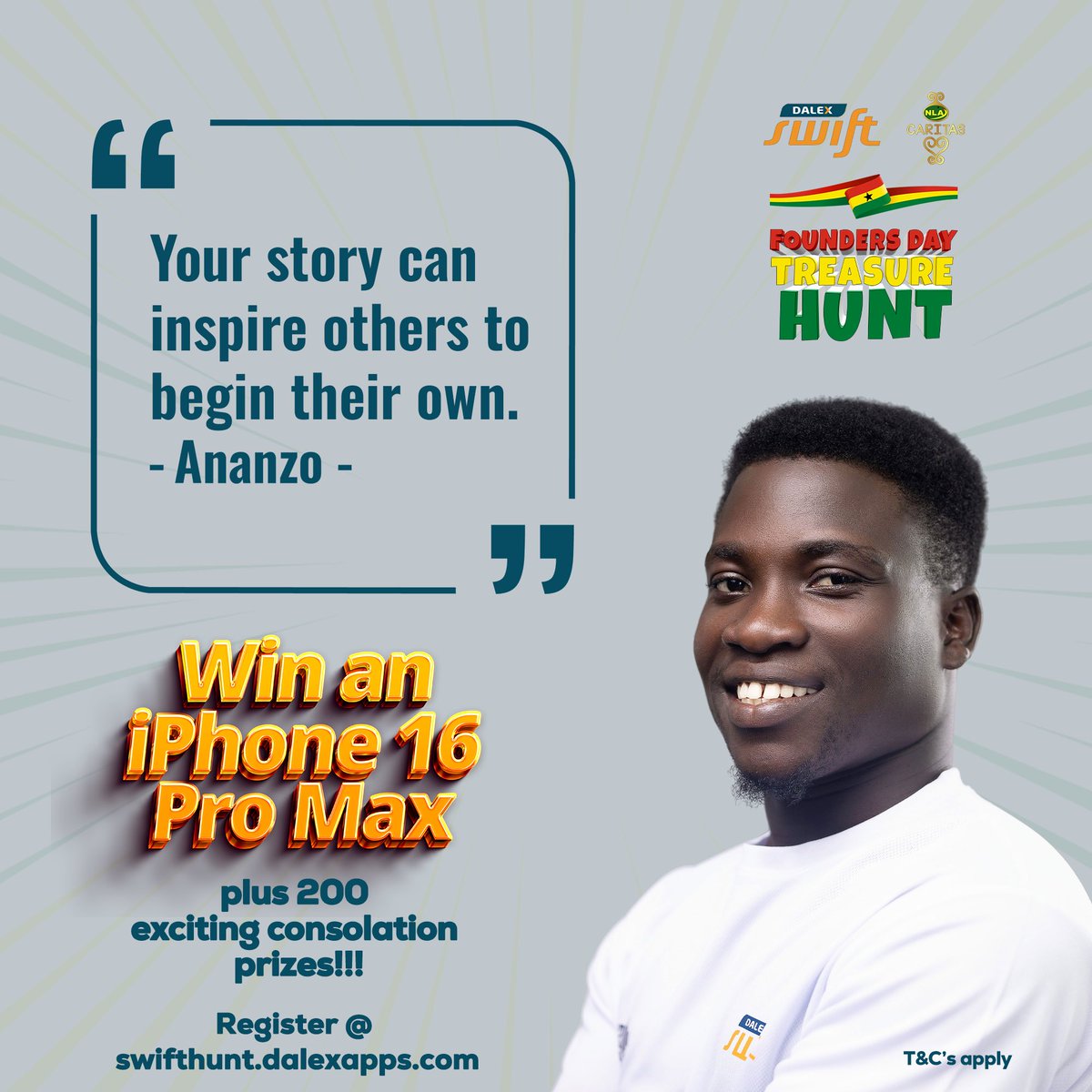 AnanzoJ's tweet image. Win big, inspire others! Join the Dalex SWIFT treasure hunt on September 19th for a shot at the iPhone 16 Pro Max. 🎯Register @ swifthunt.dalexapps.com #iPhone16ProMax #DalexSWIFT #FoundersDay #TreasureHunt