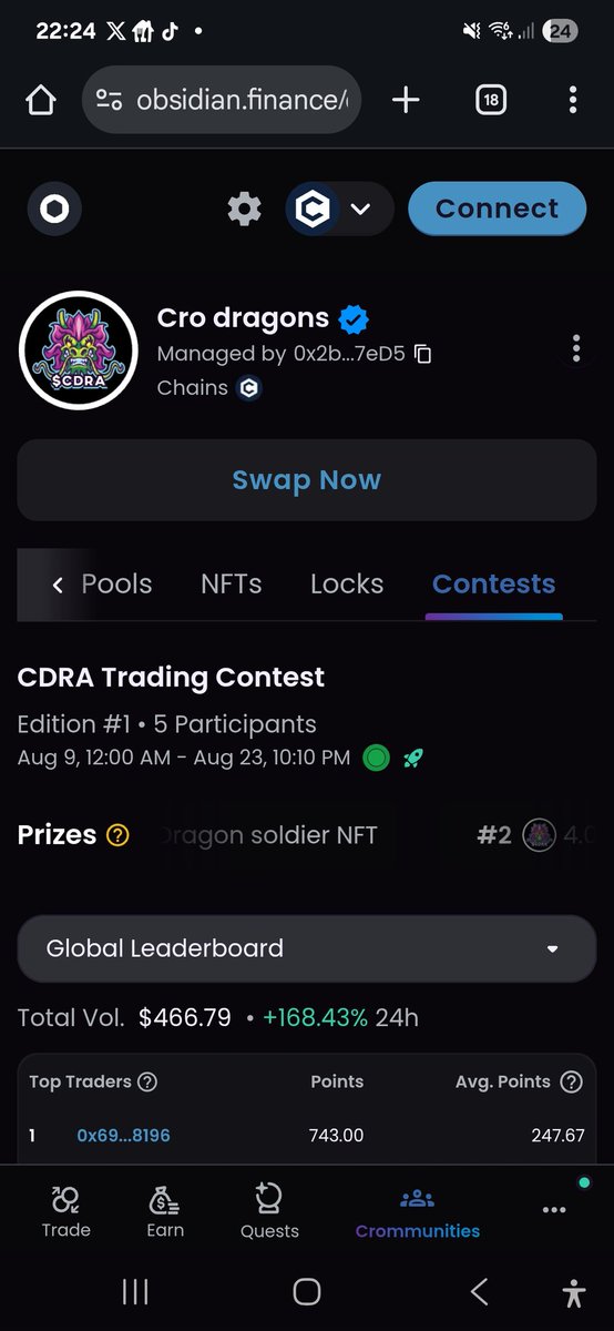 🐉dragon warriors🐉on cronos and solana (@crodragons) on Twitter photo Cro dragons is now verified with <a href="/ObsidianSwap/">ObsidianSwap | SWAP. CLAIM. WIN!!</a> contest is up and running trade $CDRA and top the leaderboard to win top 3 will be rewarded and 1 random wallet will win some $CRO Cro dragons is now verified with <a href="/ObsidianSwap/">ObsidianSwap | SWAP. CLAIM. WIN!!</a> contest is up and running trade $CDRA and top the leaderboard to win top 3 will be rewarded and 1 random wallet will win some $CRO