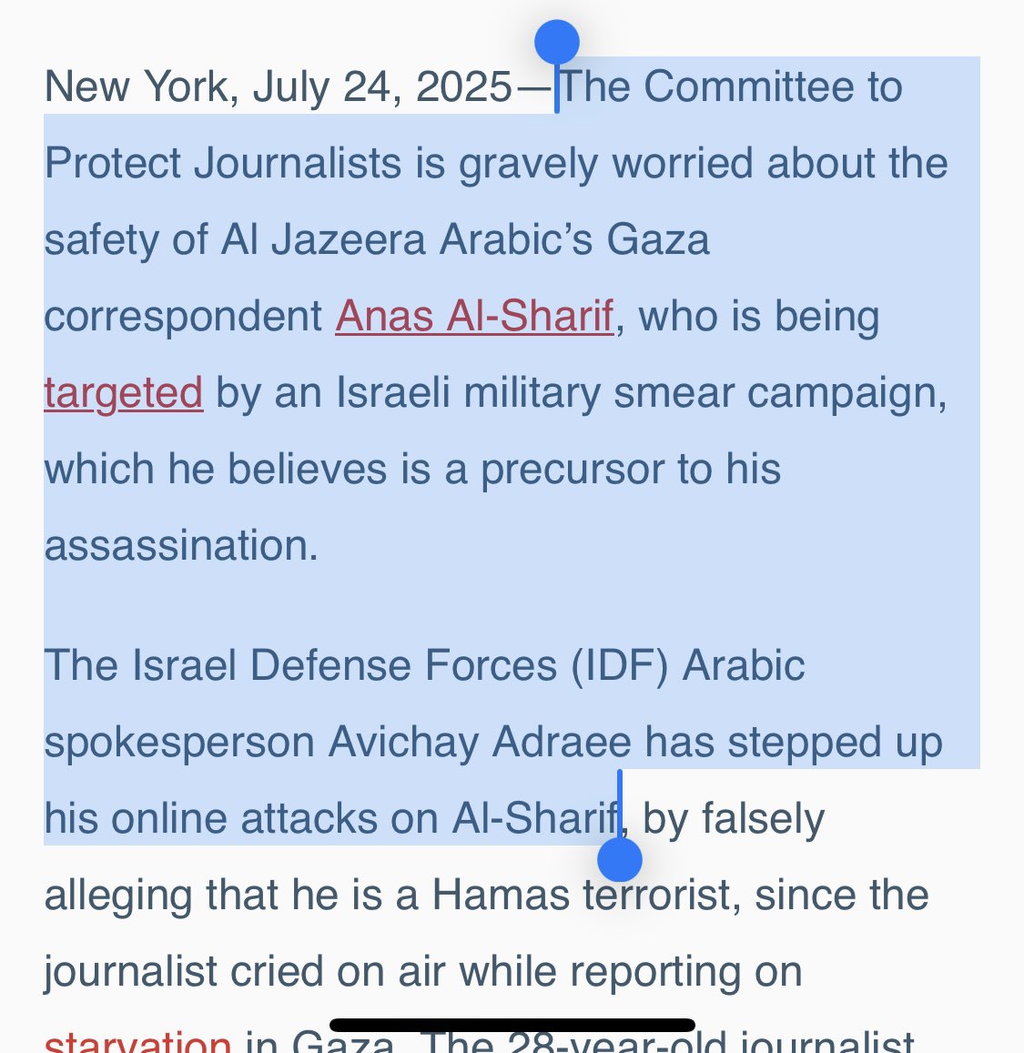 WajdWaqfi's tweet photo. My heart is shattered into pieces.
Israel just killed two of my very brave and young colleagues in Gaza, @AnasAlSharif0 and Mohammed Qreiqea.
Anas and Mohammed were the voice of hundreds of thousands in Northern Gaza. They were deliberately silenced by the IOF in a very clear targeted assassination. 
The @CPJMENA issued a statement 2 weeks ago in which they said they were “gravely worried” for Anas’s safety and warned that he could be “assassinated”.

How many more brave journalists and innocent souls do we have to lose before this genocide ends?!

اللهم ارحم أنس و محمد و تقبلهما.