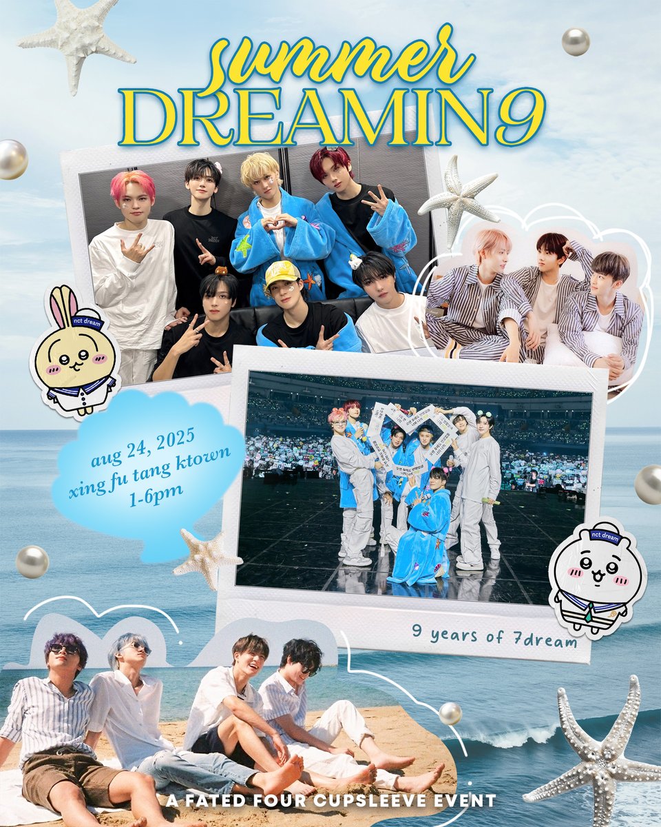fatedfour_shop's tweet image. SUMMER DREAMIN9 
a nyc nct dream anniversary cupsleeve!
𓇼ˎˊ˗‧₊˚.⸝⸝❀˖°( ͡•. ͡•.)🍉☀︎༄.°

🗓️aug 24; 1-6pm
📍xing fu tang
325 5th ave, new york 10016  

freebies, vendors (me!), a gacha event &amp;amp; lots of fun!
hope to see you there!  donation link below