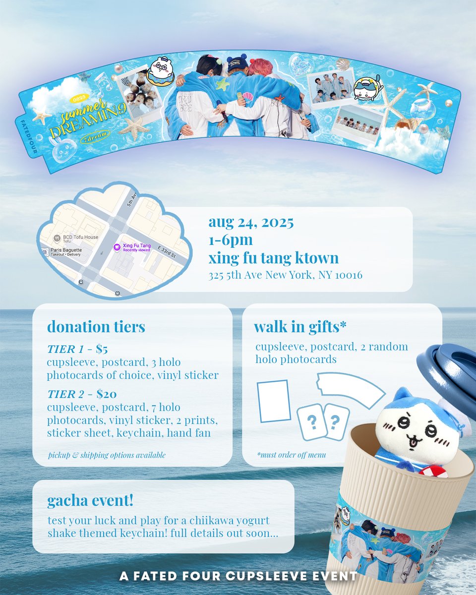 SUMMER DREAMIN9 
a nyc nct dream anniversary cupsleeve!
𓇼ˎˊ˗‧₊˚.⸝⸝❀˖°( ͡•. ͡•.)🍉☀︎༄.°

🗓️aug 24; 1-6pm
📍xing fu tang
325 5th ave, new york 10016  

freebies, vendors (me!), a gacha event &amp; lots of fun!
hope to see you there!  donation link below