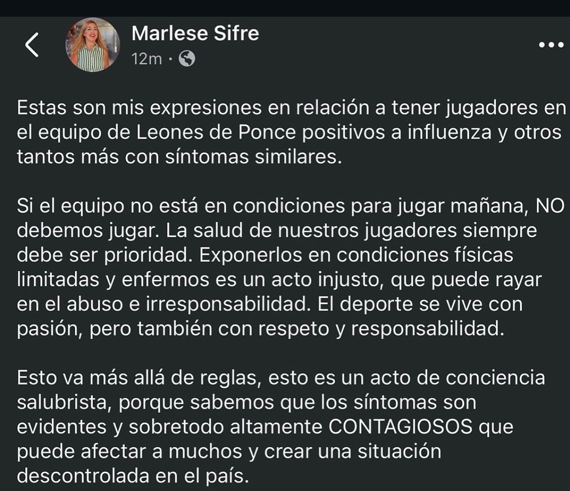 Dennise Pérez (@deprensapr) on Twitter photo La alcaldesa de PONCE pide que que ante el brote, NO se debe jugar. @laguerrabsn <a href="/bsnpr/">Baloncesto Superior Nacional 🏀🇵🇷</a> La alcaldesa de PONCE pide que que ante el brote, NO se debe jugar. @laguerrabsn <a href="/bsnpr/">Baloncesto Superior Nacional 🏀🇵🇷</a>