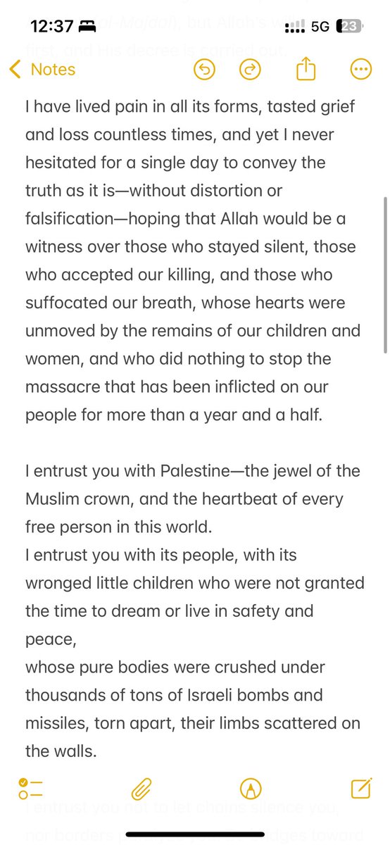 TamerHK's tweet photo. Translated to English is the will left by the brave Palestinian Journalist Anas Al-Sharif, who was just assassinated by and Israeli airstrike along with his companions in an attempt to silence the voices of Gaza and cover up the genocide. 1/2 https://t.co/RpSi1bF6Xw