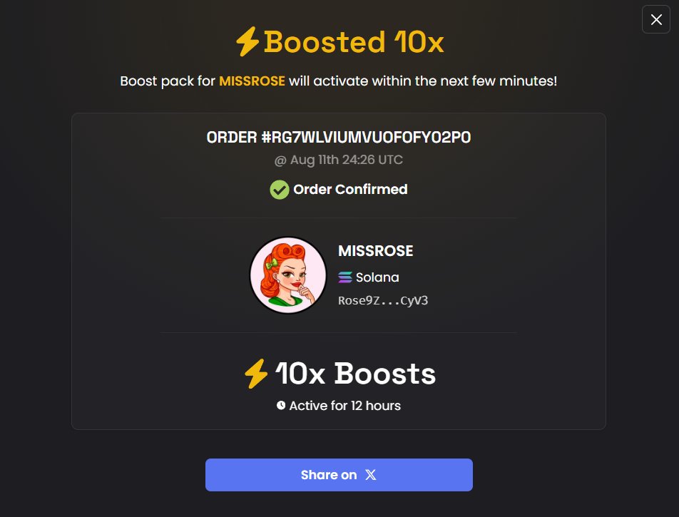 MissRoseSol's tweet photo. ⚡ Boosted 10x MISSROSE on DEX Screener!

https://t.co/c3NTlSLjG4 

#DEXScreener #MISSROSE #Solana #Memecoins https://t.co/pGPvOXzfim