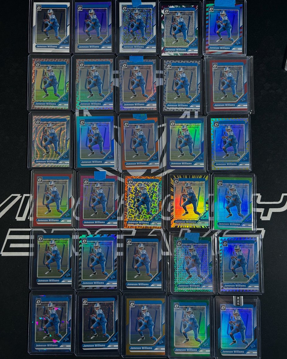 I’m looking to finish the Jameson Williams Optic 2024 Rainbow and need the /5 Blue Mojo, the 1/1 Gold Vinyl and the 1/1 Nebula - if you see these cards anywhere please let me know 🙏