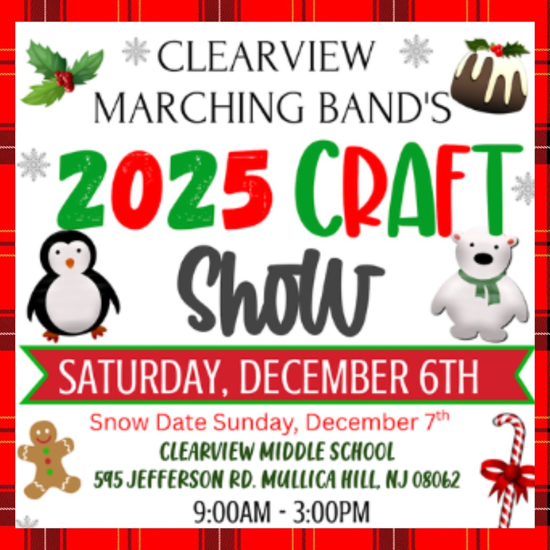 Applications for the 2025 Clearview Regional High School Craft Fair are now open! Please use the link below for both online and paper applications. Questions about the craft fair or application should be directed to craftshow@crmbparents.org.

crmbparents.org/craftshow