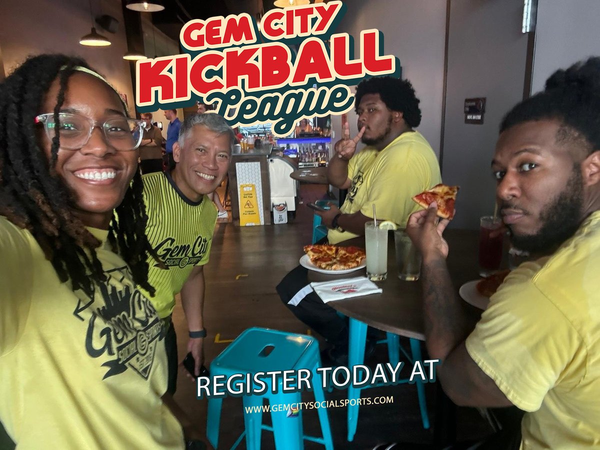GCSocialSports's tweet photo. Kicks &amp; Community! 🍕 Check out "Kick Some Ballz" at the after-party! Our Thursday Night Kickball League (starts Sept 11th in Troy, OH) is more than just games. Join the fun! Sign up: https://t.co/aqCuT91Tkn #GemCitySocialSports #Kickball #TroyOH #SocialSports #Community https://t.co/eZG6ars9FL
