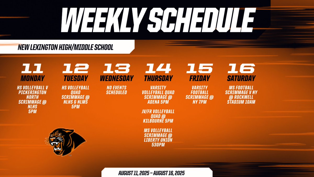 New Lex Athletics (@newlexathletics) on Twitter photo Season passes available at NLHS this week! $70 adult, $30 student
Admission for 2025-2026
HS- $7 adult, $5 student
MS- $5 adult, $3 student
A home event that is sponsored allows free admission for ALL students. If interested in being a sponsor email amanda.mccoy@nlpanthers.org Season passes available at NLHS this week! $70 adult, $30 student
Admission for 2025-2026
HS- $7 adult, $5 student
MS- $5 adult, $3 student
A home event that is sponsored allows free admission for ALL students. If interested in being a sponsor email amanda.mccoy@nlpanthers.org