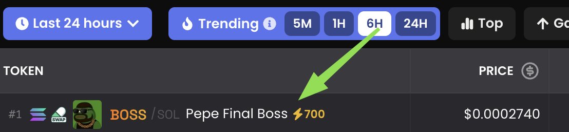 pepeboss_sol's tweet photo. Top 1 token on DEX - PEPE $BOSS 
CA: tRmRf5Cycf1haB3p1kekwEQa8Jx4oTyzJf9oXVupump
Bullish now before CEX https://t.co/OwiR95eUfs