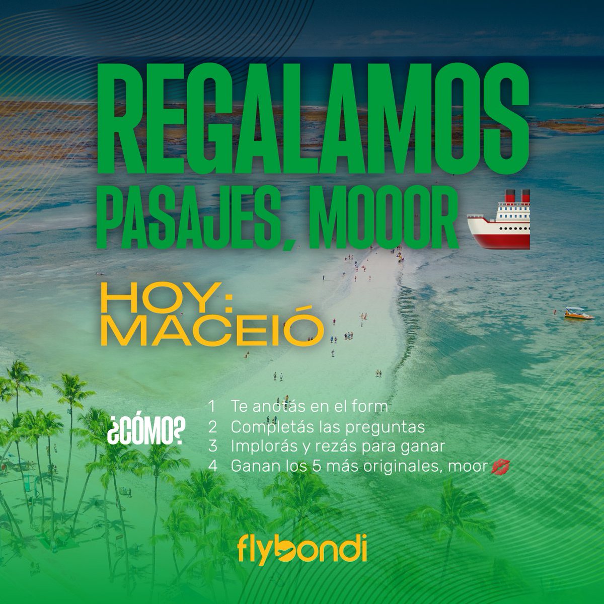 flybondioficial's tweet image. Una escapada al paraíso🏝️¡Volá GRATIS a Maceió! 🇧🇷

Sumate ya 👉bit.ly/45b7HKe y prepararte para la playa🐚

#FlyTip ➡️ Completá la consigna y ya estas participando (tenes que ser muy creativo)🤭

#Flybondi #LaLibertadDevolar #PasajeGratis