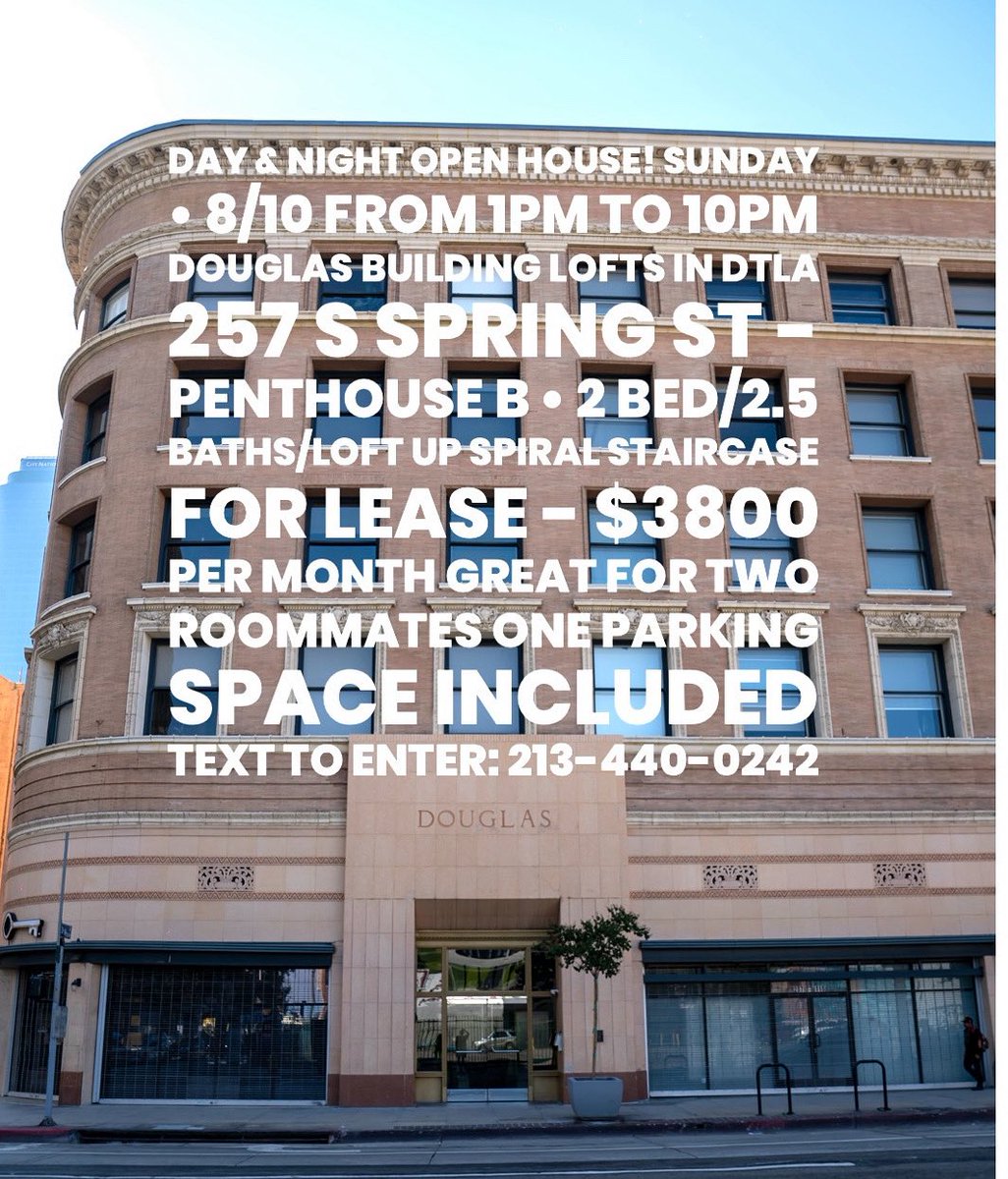 Please see the MLS listing at themls.com/Share/YWFnZmRi…

Hal Bastian 
Amalgamated Metropolitan Properties, Inc.

Mobile: 213-440-0242
hal@halbastian.com
Cal DRE #00854666

Be my neighbor in the Douglas Building!
Looky Loos Welcomed!
