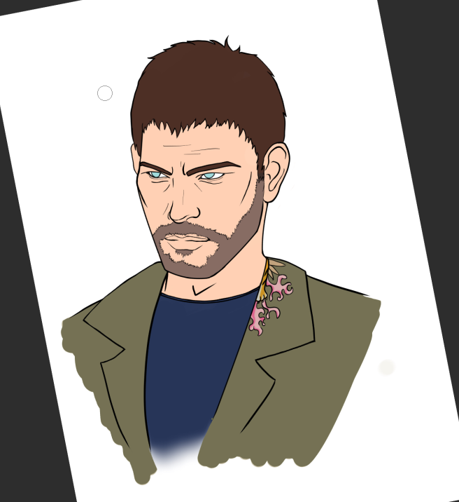 Rainefield's tweet photo. Progress! Yeah, I know he has brown eyes in DI, but I love RE8 Chris with his steel eyes as well and combined them. His lil tiger shirt from DI does things. 🙃 (promise I'll finish my OC as well, just never drawn a male before)

#REBHFun #ChrisRedfield #ResidentEvil #BioDay https://t.co/M3rCO1pTPa