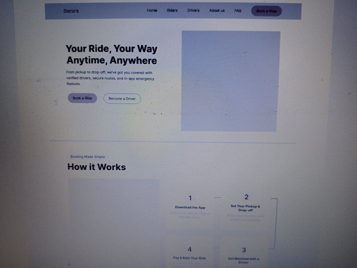 iamjessieyung's tweet photo. Just finished this landing page wireframes β a modern ride-app brand inspired by Safety and Simplicity
Focused on:
β
Clear CTAs
β
Safety-first messaging
β
Smooth user flow
Next step: bring it to life with colors
#teamlockedin X #teamphantom
#buildwithdudu #30dayschallenge https://t.co/2jylzYhURk