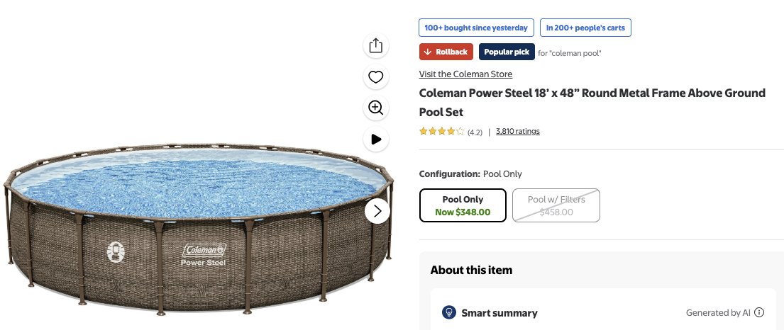 Pricerrors's tweet photo. WALMART HIDDEN SECRET CLEARANCE 

Certain stores have these pools for $150

Original price was $950

Price won't show online, instore only

However, we have an AI stock checker that can scan stock at any store 

Will do searches for a few people 

Comment your zip below 👇

https://t.co/da5CsUWb6l