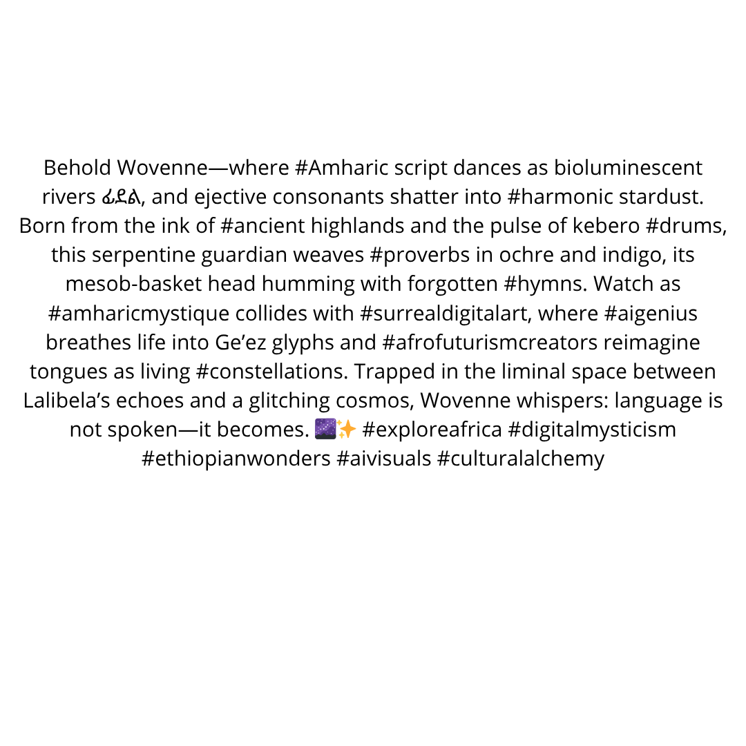AfriKabakata's tweet photo. #afrikabakata #africa #cuture #afro #ai #digitalart #artist #surreal #language #aiart #surrealart #amharicart #surrealai #africandigitalart #geezscript #ethiopianculture #aigeneratedmagic #linguisticsurrealism #digitalmythmaking #culturalcodex #explorepage https://t.co/DwNz4bL3BX