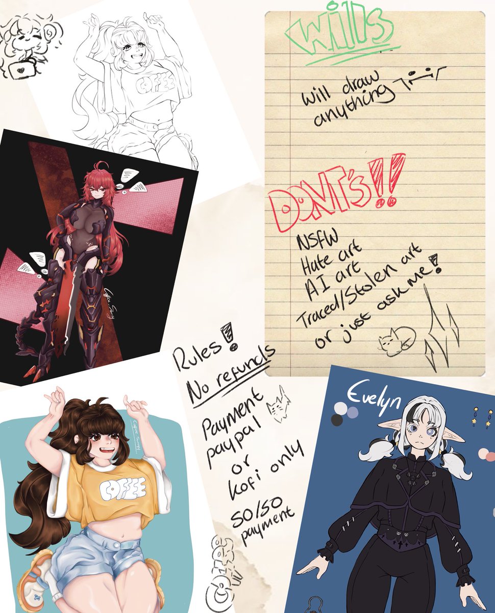 Hey gang just made the prices more cheaper for my art comms!!!
If you're interested in wanting to commission me just DM me and I'll get back in touch with you as soon as I can, if you have any questions feel free to ask!!

#artcommissions #artmoots