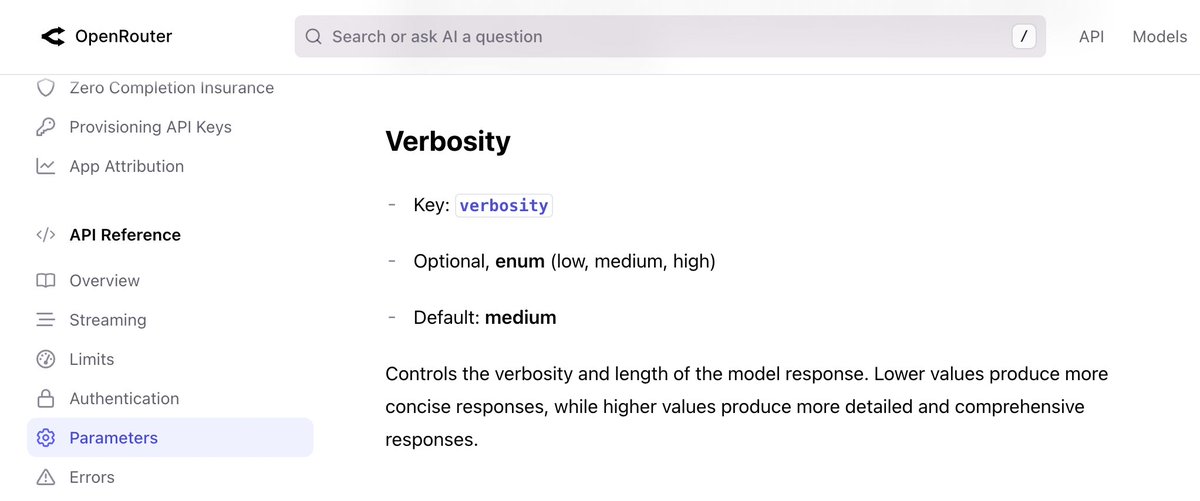 New parameter for GPT-5: Verbosity!

openrouter.ai/docs/api-refer…