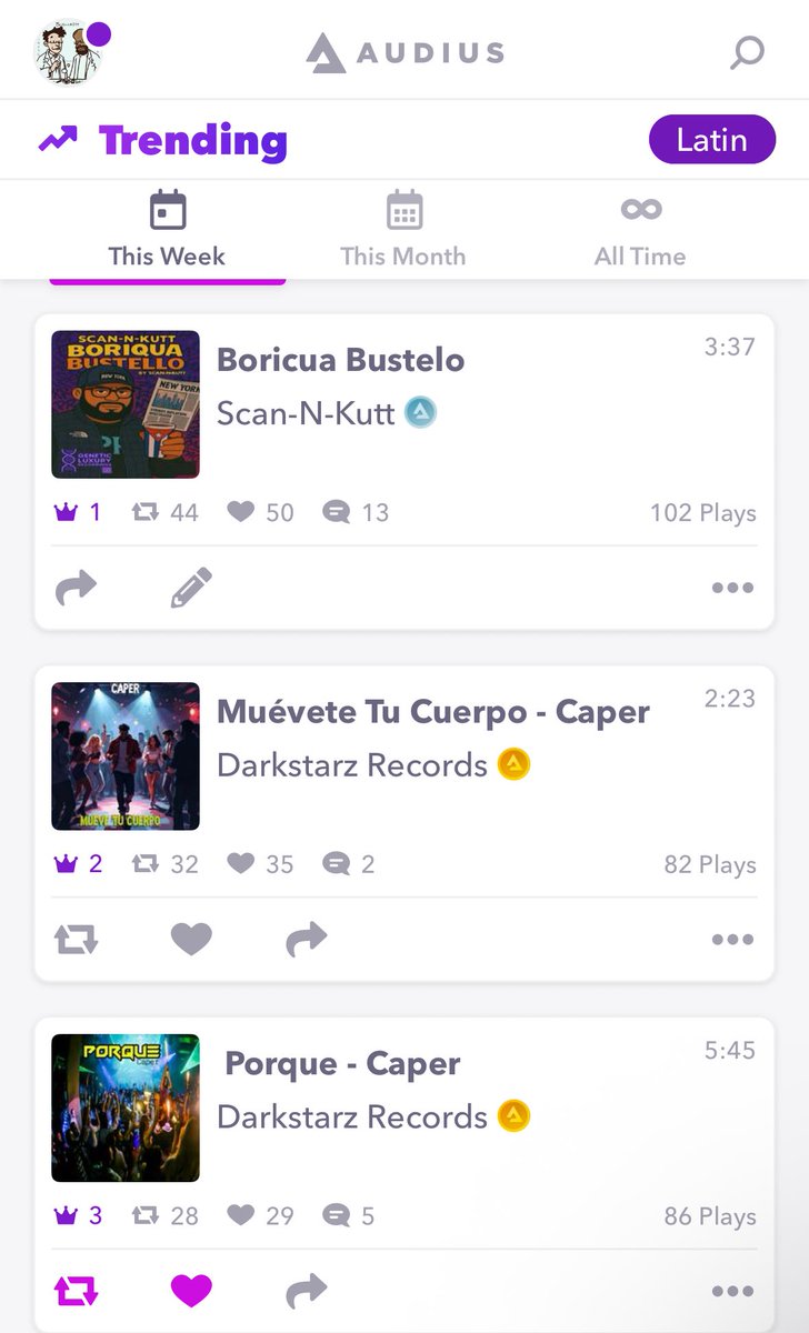 Got the #1 Spot In #latin Genre on <a href="/audius/">Audius 🎧</a> #audius #beats #trending #distrokid #spotify