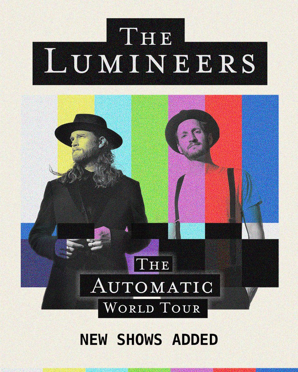 thelumineers's tweet photo. We’re excited to bring the Automatic World Tour to New Zealand, Australia, Asia, and South Africa. Looking forward to playing for you soon. All presale and ticket info can be found at https://t.co/jbgh9GmdJL. https://t.co/Px2fJuwdru