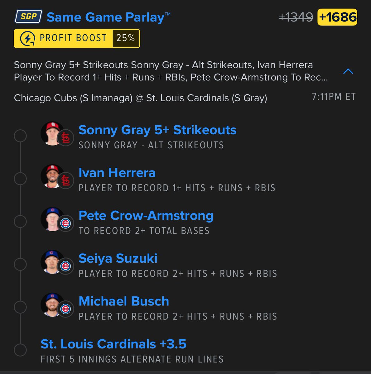 sean_incredible's tweet photo. - Let’s try to get one tonight.
You can remove the Cardinals +3.5 after 5 innings if you want. Up to you. My @OdeezyFbaby play of the night.
#MLB
#ForTheLou
#BeHereForIt
#MLBonESPN
🔗👇🏾 https://t.co/kvaWaxL6uZ