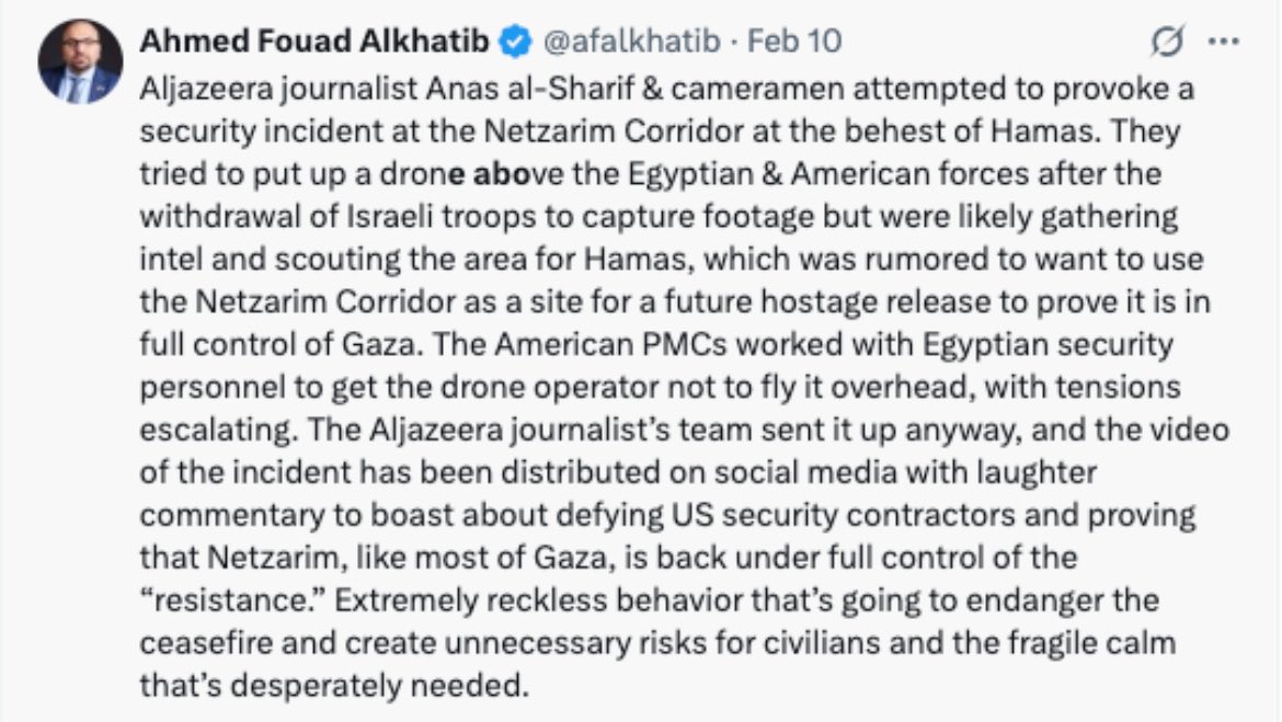 ashok | ಅಶೋಕ್ 🇵🇸 (@broseph_stalin) on Twitter photo In effect <a href="/afalkhatib/">Ahmed Fouad Alkhatib</a> compiled hit lists for Israel’s killing machine. He accused established Al Jazeera journalists of being Hamas operatives in February and Israel just murdered these journalists accusing them of being Hamas. Their blood is on your hands. In effect <a href="/afalkhatib/">Ahmed Fouad Alkhatib</a> compiled hit lists for Israel’s killing machine. He accused established Al Jazeera journalists of being Hamas operatives in February and Israel just murdered these journalists accusing them of being Hamas. Their blood is on your hands.