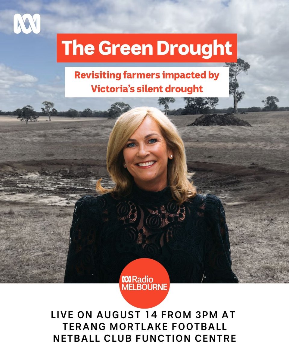 VicFarmers's tweet photo. 📢Calling all farmers!

Tune into 774 ABC Melb's drought special broadcast this coming Thursday...or come see us in Terang!

Our Pres, CEO &amp; a host of VFF reps will be there to help highlight the drought farmers continue to face #vicfarmers https://t.co/TjIkO9e5q1