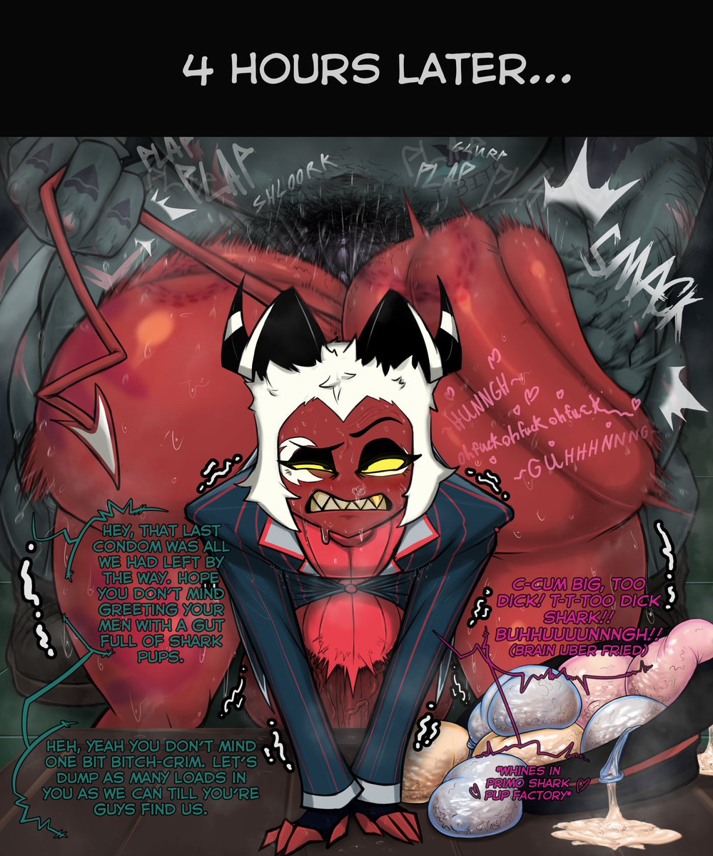 Individual panels from the Crimson comic while I literally watch paint dry.

#hazbinhotel #helluvaboss #HazbinHotelFanart #HelluvaBossFanart #HelluvaBossCrimson #Crimson #nsfw #digitalart #EroticArt #MatureArt #comic