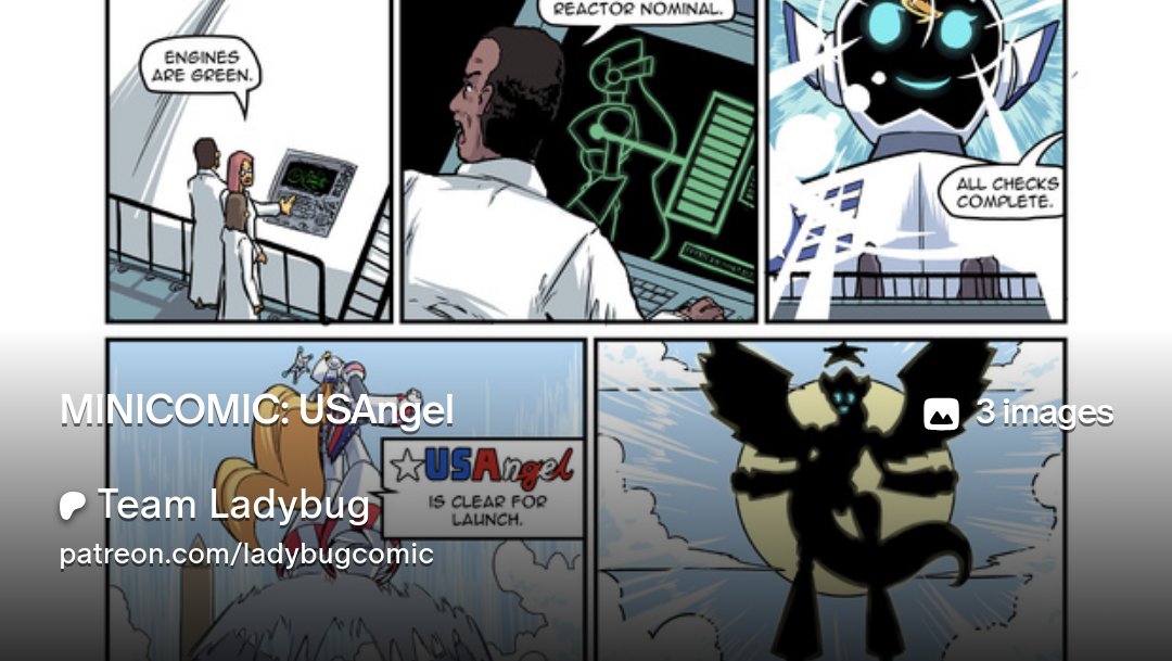 LadybugComic's tweet photo. Check out a three-page minicomic starring mecha maiden 🇺🇸USAngel and her transforming arsenal vs a shadowy swarm of kaiju, right on over at the other site!

If you enjoy, please share and consider supporting to vote on the next comic! This is the only way we promote our work. https://t.co/12EpRigejo
