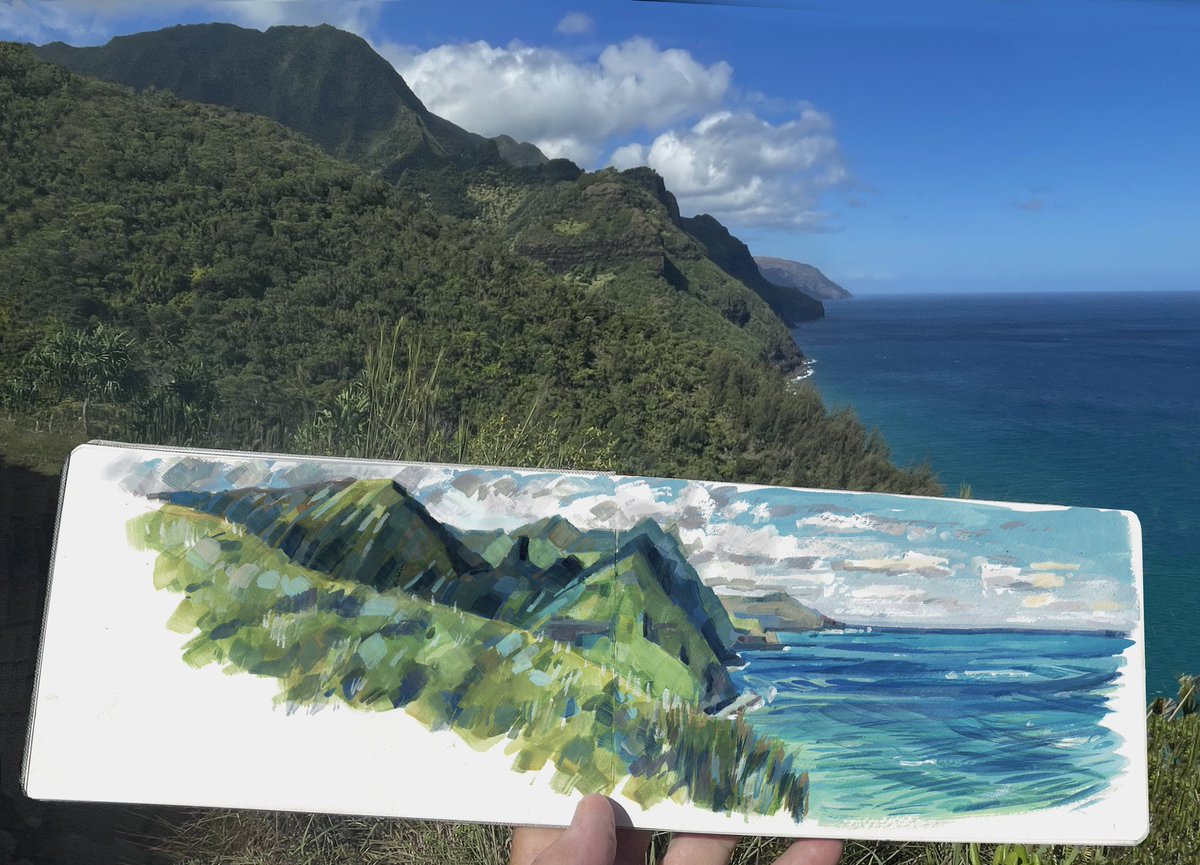 garygeraths's tweet image. A few artifacts from a 3 week wander and paint trip to Kauai, Hawaiian Islands. Beautiful place (do I even have to say that?) with waterfall hike and hundreds of miles of greens. Gouache in sketchbooks. I need to Jack those algorithms up so please hit that thumbs up button.
