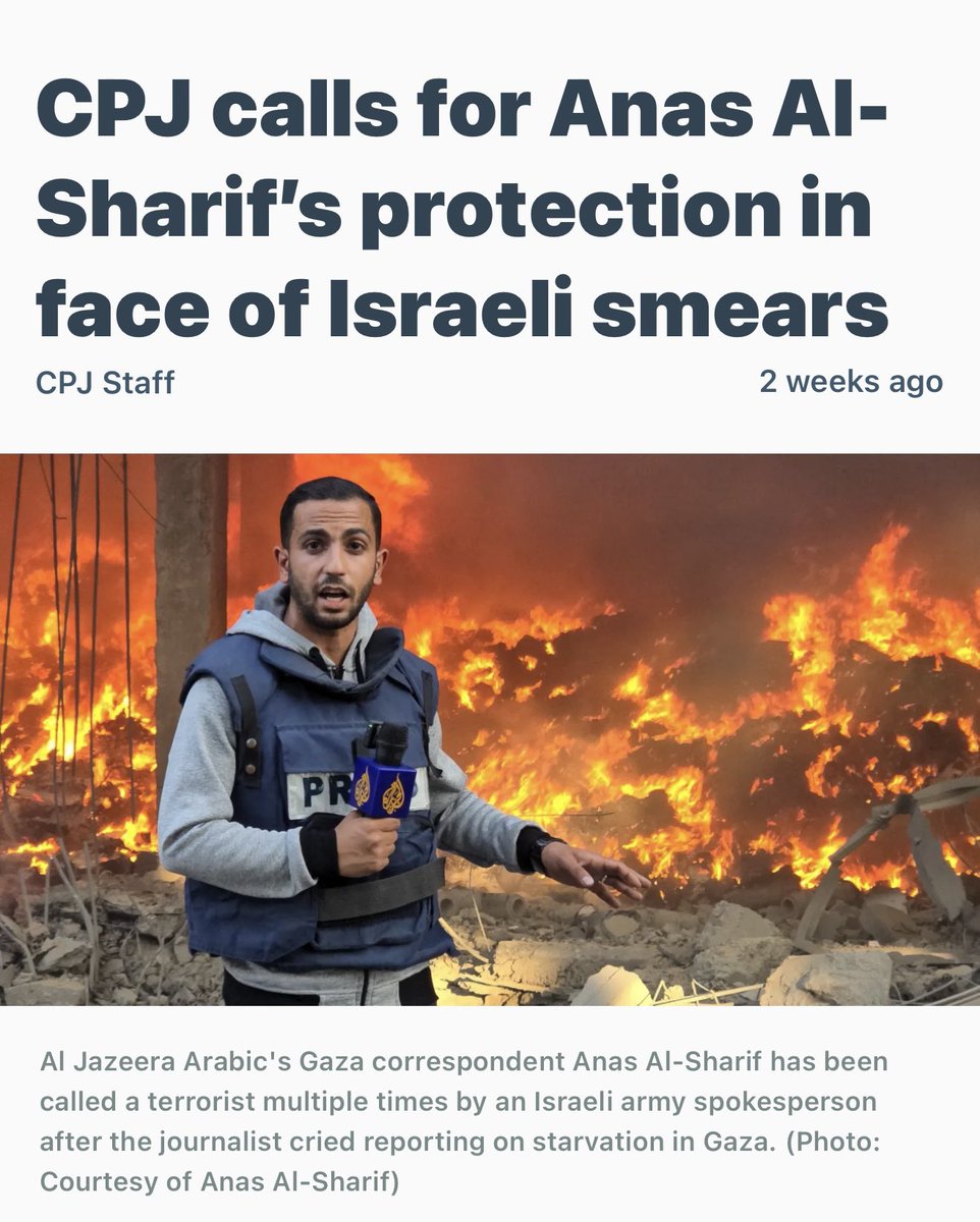 The next time Western media outlets and journalists harp about press freedom and wrongful imprisonment of colleagues, remember their shameful silence when 200+ Palestinian journalists were deliberately killed by Israel.

Western journalism will never recover from this cowardice.