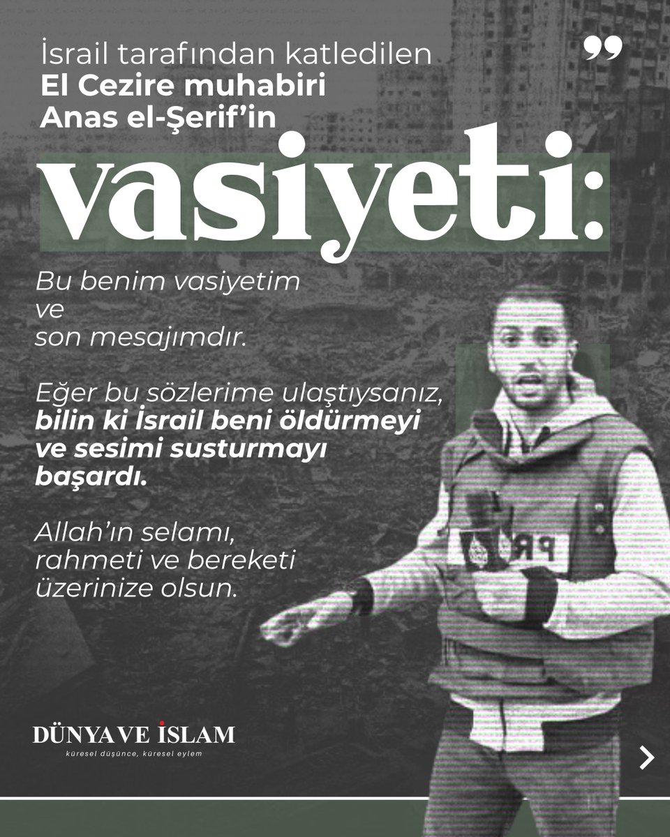 ismail_halis's tweet photo. Enes'imiz de şehit oldu

Onlarca gazeteci arkadaşı gibi..

Enes, daha geçen hafta paylaşmıştı, şehit gazeteci arkadaşı İsmail Gul, çadıra, annesini ziyarete gelmişti, nasıl da latif ve incelikli bir dostlukla şakalaşıyorlardı..

Ondan önceki hafta da bir başka şehit gazeteci arkadaşı ile videosu vardı 

O videoya şu notu düşmüştü mesela..

"İsmail şehit oldu, bu sahneyi çeken arkadaşımız Hasan Hamad da şehit oldu."

Son nefesinize dek asalet ve izzet nedir, gazetecilik nedir, klas duruş nedir gösterdiniz, son dersiniz, son son haberiniz, son mesajınız şehitlik idi

Emanet ettiğiniz her zerre için yaşamak, yaşamak sebebimizdir Enes 

@dunyaveislamcom