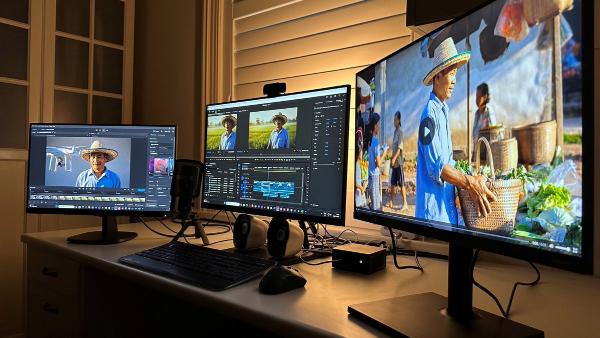 Here’s how I work.

This is a behind-the-scenes peek at my home study. (Yes, I tidied my desk for the photo!)

If someone had told me just over a year ago that I’d be making films without a mic, lights, or camera, on my home desktop, I’d have thought it was a sci-fi script.
I