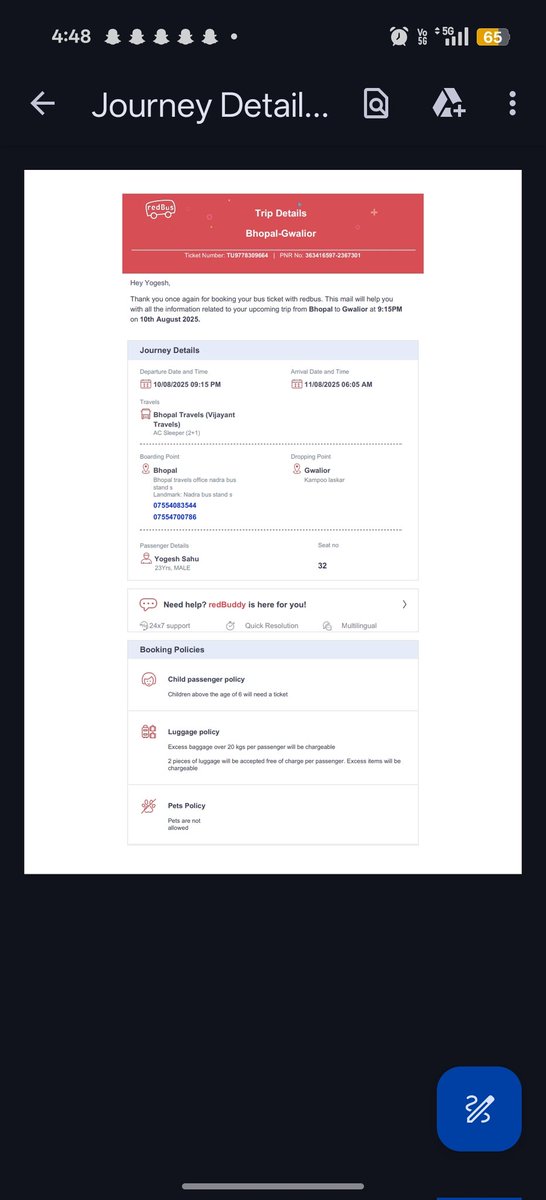 Yogesh7u's tweet photo. My seat was shared with three people they threatend me and throwed me away from my in midnight @redBus_in . I want my refund back https://t.co/OqXM94vS8T