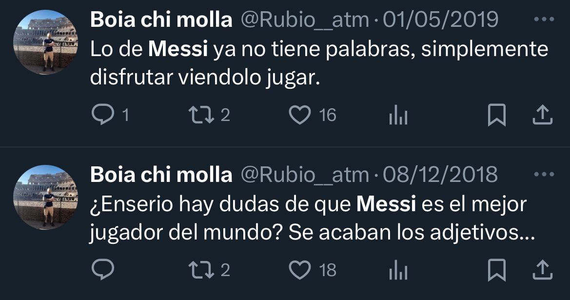 <a href="/Rubio__atm/">Boia chi molla</a> Es uno de mis mejores jugadores de la historia del deporte y la grada está llena de niños que llevarán toda su vida esperando para verle, jodido amargado.

Pero luego con Messi te molesta menos eh 😂