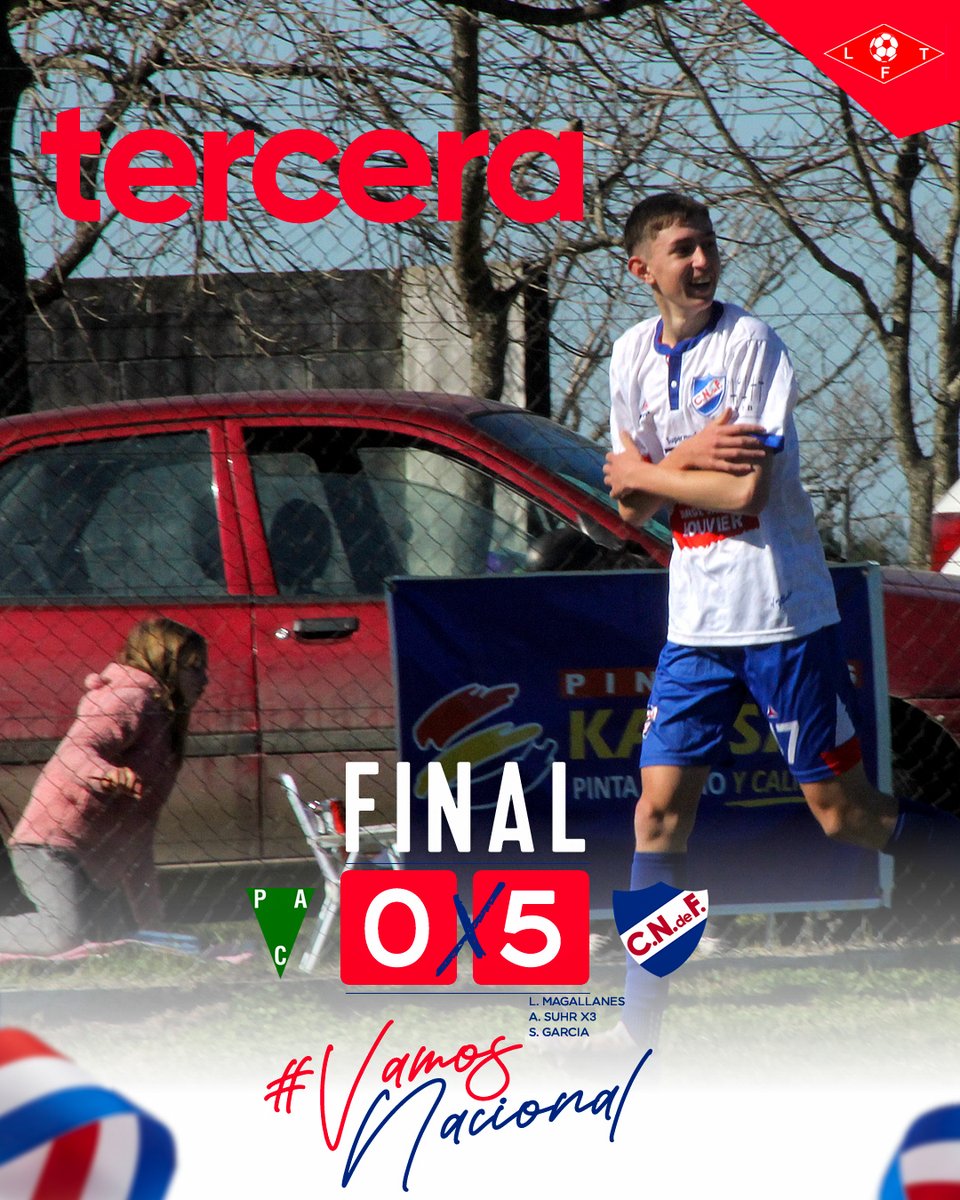 🔝 Gran triunfo de nuestra Tercera por 5 a 0, con un Hattrick 🙅‍♂️ Agustín Suhr

⚽ Luciano Magallanes
⚽ Sebastián García

#VamosNacional 🔵⚪🔴
