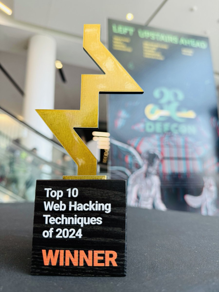 Orange Tsai 🍊 (@orange_8361) on Twitter photo Thanks <a href="/PortSwigger/">PortSwigger</a> and <a href="/BugBountyDEFCON/">Bug Bounty Village</a> for this awesome event — and also to my <a href="/d3vc0r3/">DEVCORE</a> buddies for standing on stage to collect the trophy for me!
A little follow-up article on this research is coming soon... stay tuned! 🤘 Thanks <a href="/PortSwigger/">PortSwigger</a> and <a href="/BugBountyDEFCON/">Bug Bounty Village</a> for this awesome event — and also to my <a href="/d3vc0r3/">DEVCORE</a> buddies for standing on stage to collect the trophy for me!
A little follow-up article on this research is coming soon... stay tuned! 🤘