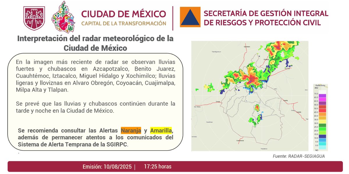 Secretaría de Gestión Integral de Riesgos y PC (@sgirpc_cdmx) on Twitter photo Se observan #lluvias fuertes y #chubascos en: <a href="/AzcapotzalcoMx/">Alcaldía Azcapotzalco</a>, <a href="/BJAlcaldia/">Alcaldía de Benito Juárez</a>, <a href="/AlcCuauhtemocMx/">Alcaldía Cuauhtémoc</a>, <a href="/IztacalcoAl/">Alcaldía Iztacalco</a>, <a href="/AlcaldiaMHmx/">Alcaldía Miguel Hidalgo</a> y <a href="/XochimilcoAl/">Alcaldía Xochimilco</a>; lluvias ligeras y lloviznas en: <a href="/AlcaldiaAO/">Alcaldía Álvaro Obregón</a>, <a href="/Alcaldia_Coy/">Alcaldía de Coyoacán</a>, <a href="/cuajimalpa_gob/">Alcaldía Cuajimalpa</a>, <a href="/GobMilpaAlta/">Alcaldía Milpa Alta</a> y <a href="/TlalpanAl/">Alcaldía Tlalpan</a>. Mantente informado. Se observan #lluvias fuertes y #chubascos en: <a href="/AzcapotzalcoMx/">Alcaldía Azcapotzalco</a>, <a href="/BJAlcaldia/">Alcaldía de Benito Juárez</a>, <a href="/AlcCuauhtemocMx/">Alcaldía Cuauhtémoc</a>, <a href="/IztacalcoAl/">Alcaldía Iztacalco</a>, <a href="/AlcaldiaMHmx/">Alcaldía Miguel Hidalgo</a> y <a href="/XochimilcoAl/">Alcaldía Xochimilco</a>; lluvias ligeras y lloviznas en: <a href="/AlcaldiaAO/">Alcaldía Álvaro Obregón</a>, <a href="/Alcaldia_Coy/">Alcaldía de Coyoacán</a>, <a href="/cuajimalpa_gob/">Alcaldía Cuajimalpa</a>, <a href="/GobMilpaAlta/">Alcaldía Milpa Alta</a> y <a href="/TlalpanAl/">Alcaldía Tlalpan</a>. Mantente informado.