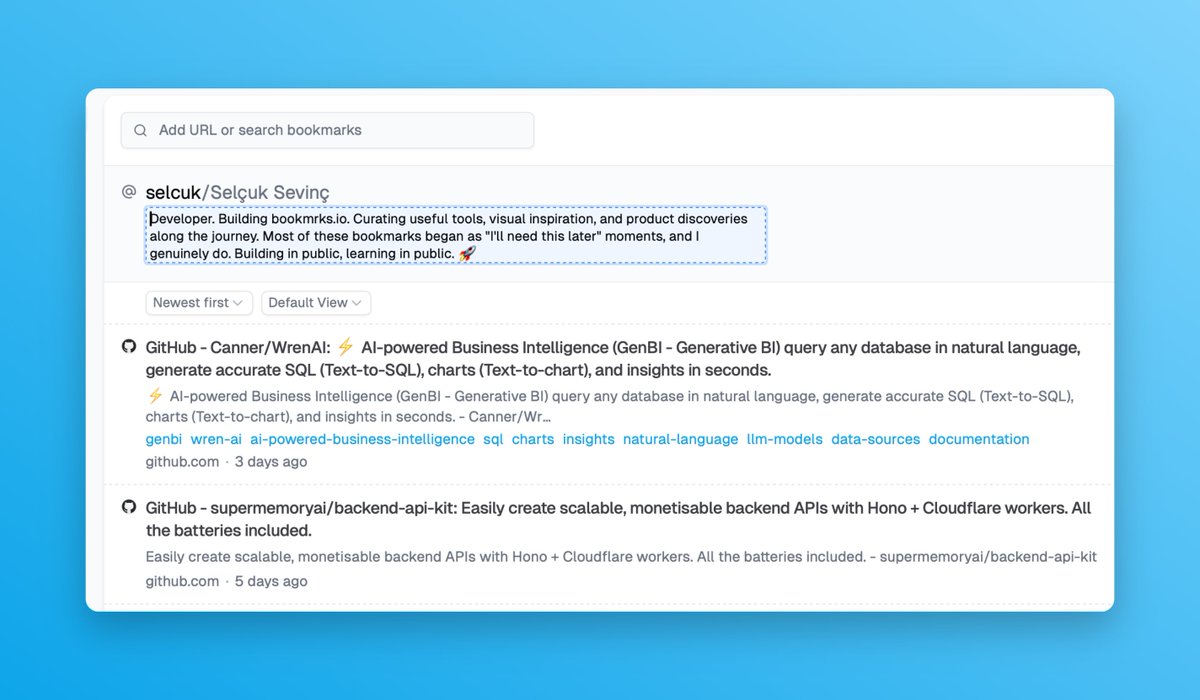 selcuk (@selcukfsevinc) on Twitter photo You can now add descriptions to tags and your profile on <a href="/bookmrksio/">bookmrks_io</a>.
A little extra context goes a long way when you’re sharing your finds.
#buildinginpublic #indiehackers You can now add descriptions to tags and your profile on <a href="/bookmrksio/">bookmrks_io</a>.
A little extra context goes a long way when you’re sharing your finds.
#buildinginpublic #indiehackers