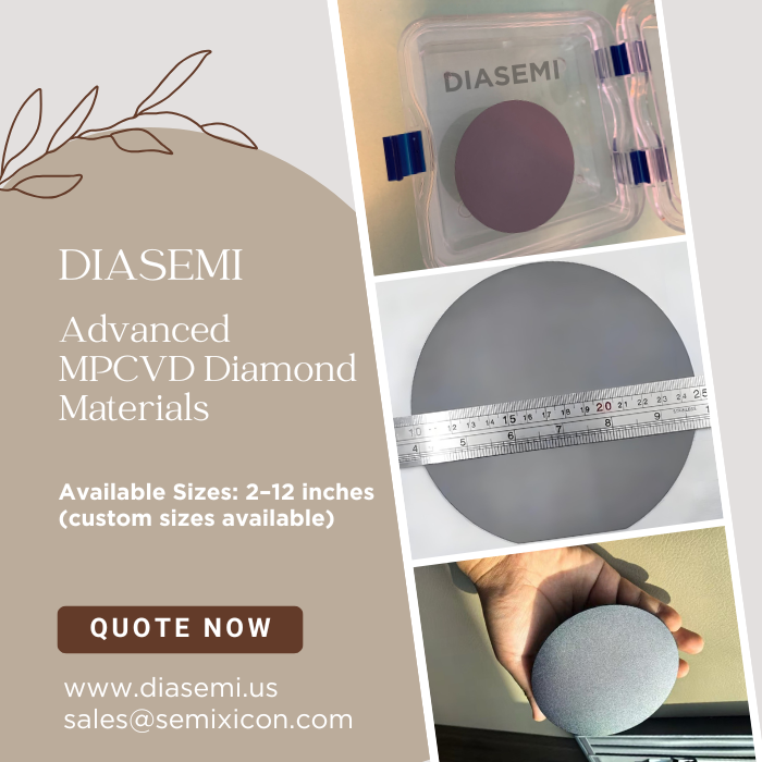 DiamondSemi's tweet photo. DIASEMI –Your Trusted Partner for Advanced MPCVD Diamond Materials
https://t.co/uA2KnsvD67
sales@semixicon.com
#MPCVDdiamond #CVDdiamondonsilicon #diamondcoatedsiliconwafer #polycrystallinediamondsubstrate #highthermalconductivitydiamond #diamondheatspreader #diamondopticalwindow https://t.co/C5iXxvOrDT