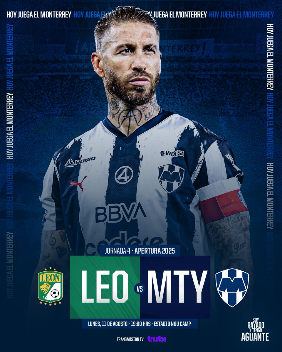 🗣️ | ¡HOY JUEGA EL MONTERREY! 

Hoy jugamos contra León en la jornada 4 del Apertura 2025. 

¡VAMOS RAYADOS! 💙🤍