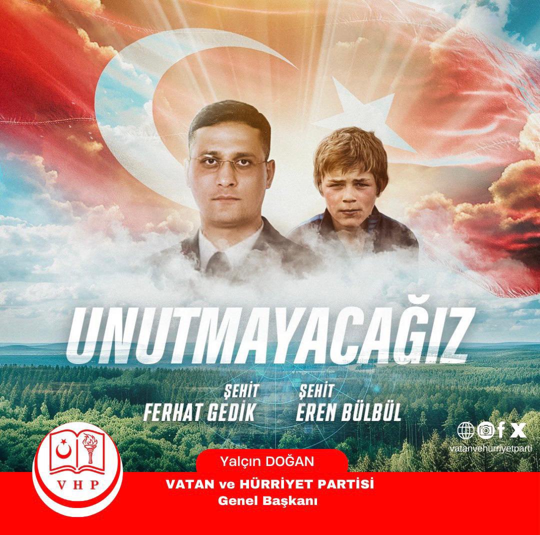 YalcinDoganVHP's tweet photo. Trabzon'un Maçka ilçesinde, 11 Ağustos 2017'de PKK'lı teröristlerle çıkan çatışmada şehit olan 15 yaşındaki Eren Bülbül ve Jandarma Astsubay Kıdemli Başçavuş Ferhat Gedik’in şehadetlerinin 8. yılında rahmet ve dualarla anıyorum. https://t.co/Fqw3m5CFyP