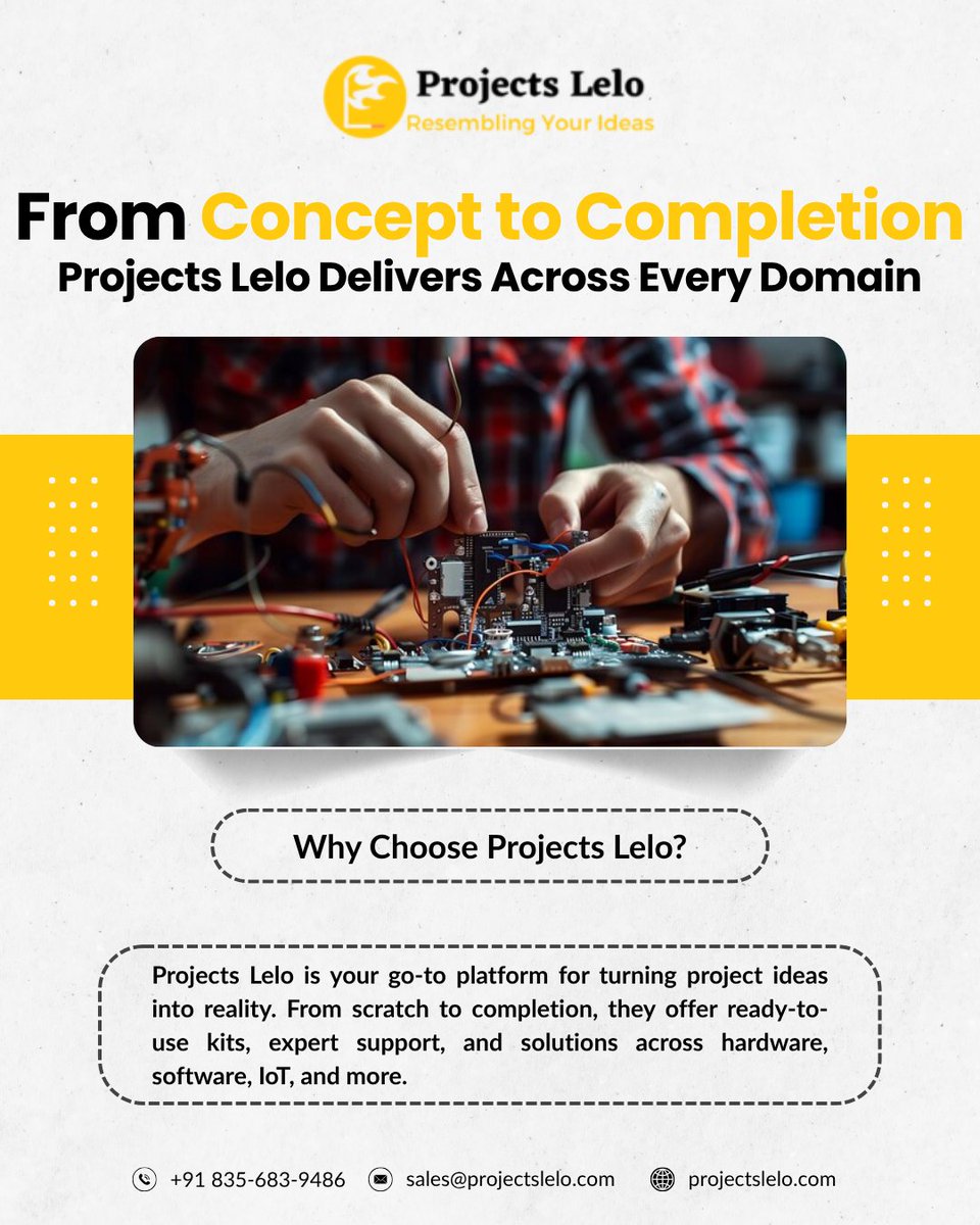 ProjectsLelo's tweet image. 🔧From Concept to Completion — We Bring Your Ideas to Life!
📞wa.me/918356839486
📩sales@projectslelo.com
🌐projectslelo.com
#EngineeringProjects #HardwareProjects #SoftwareProjects #IoTProjects #CustomProjects #MiniProjects #FinalYearProjects #ProjectsLelo